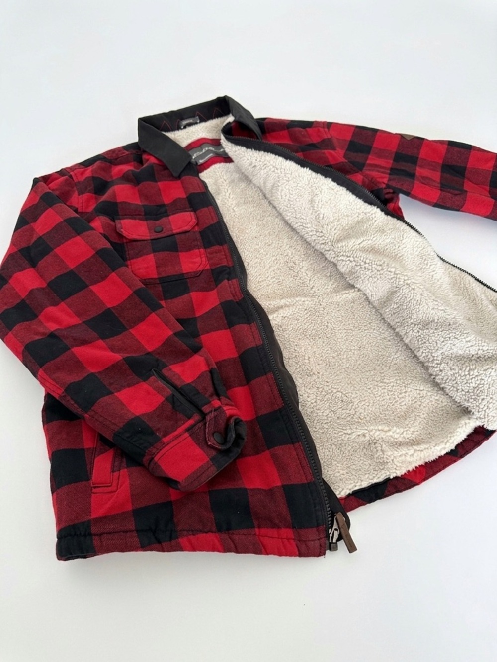 Eddie Bauer Men’s Flannel Shearling-Lined Jacket | Size Large | Buffalo Check